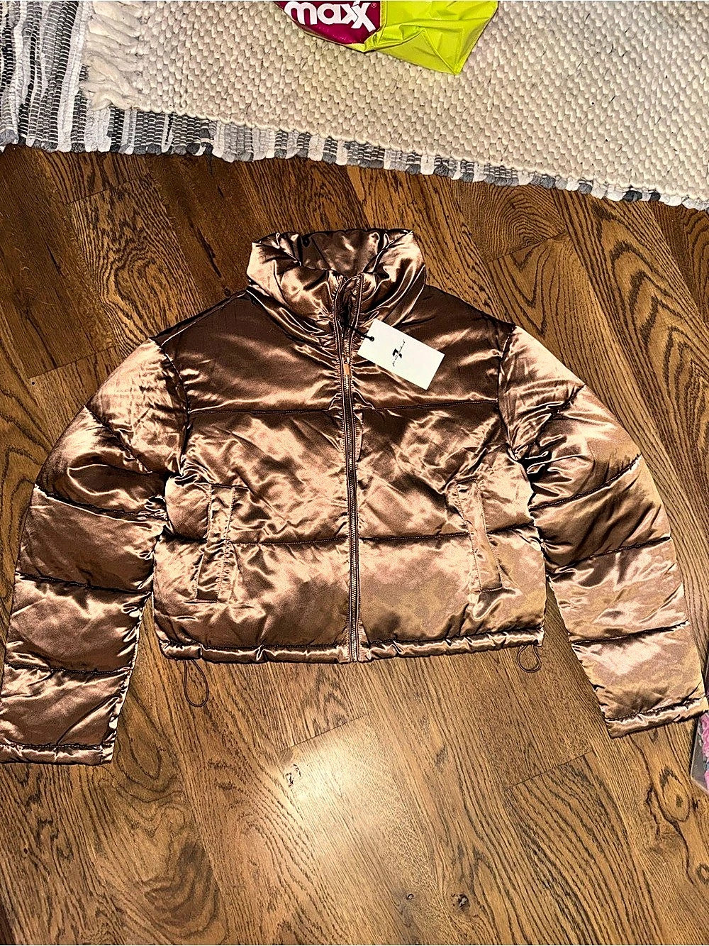7 for all mankind Puffer cropped bomber Jacket in BronzeBrown color- S, NWT